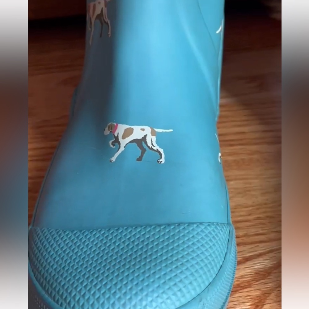 J Crew Hunting Pointer Dog Theme Rain Boots Size 10 Pull On Rubber Welleys - Picture 2 of 13